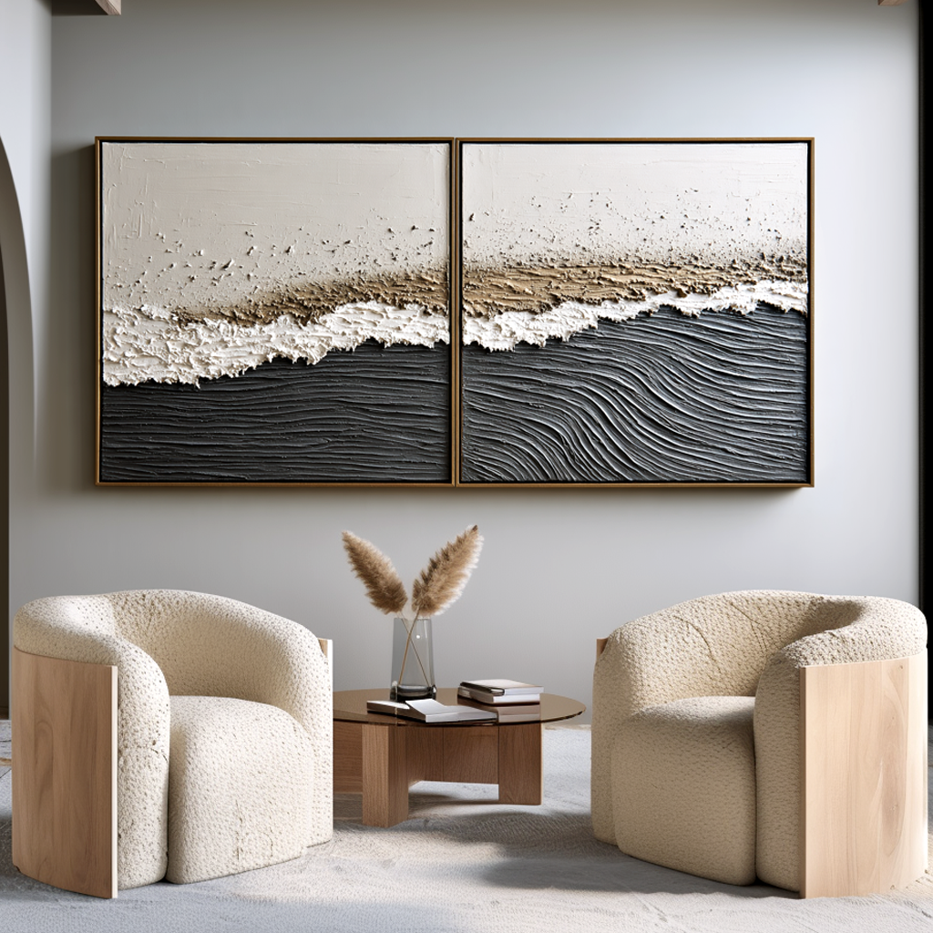 Still Between Layers – Textured Abstract Diptych Wall Art