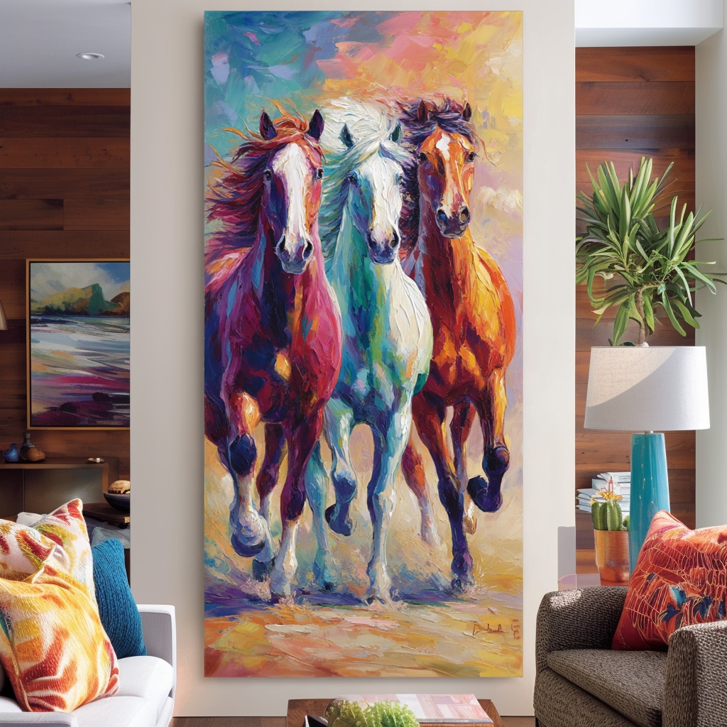 Vertical Abstract Horse Wall Art – Colorful Galloping Horse Canvas