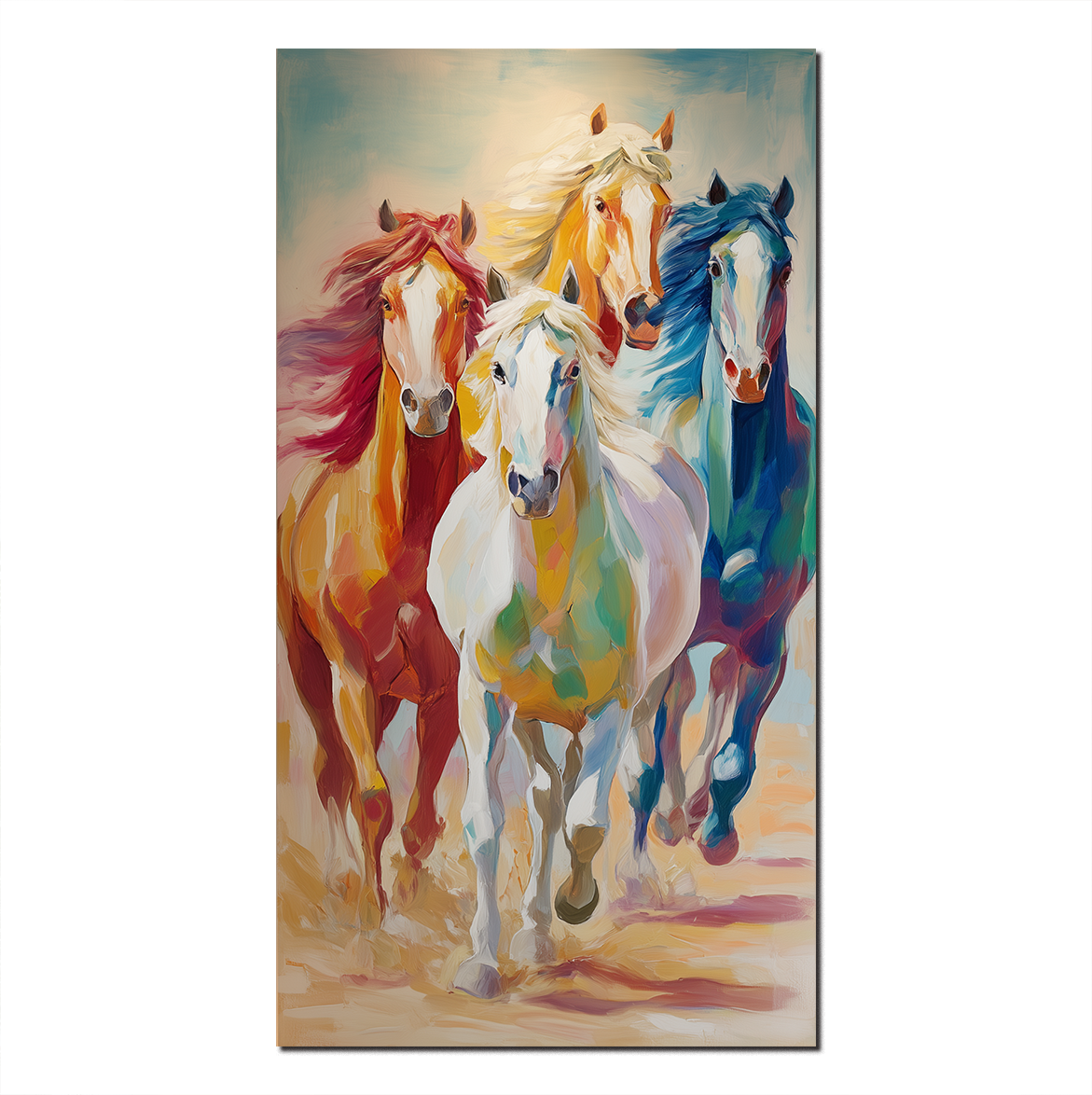 Vertical Colorful Horse Canvas Art – Abstract Running Horse Painting