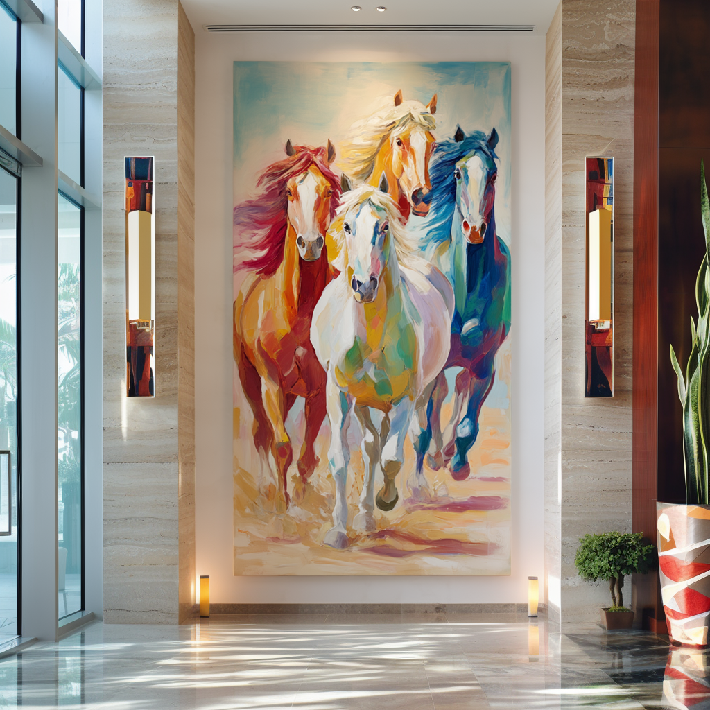 Vertical Colorful Horse Canvas Art – Abstract Running Horse Painting