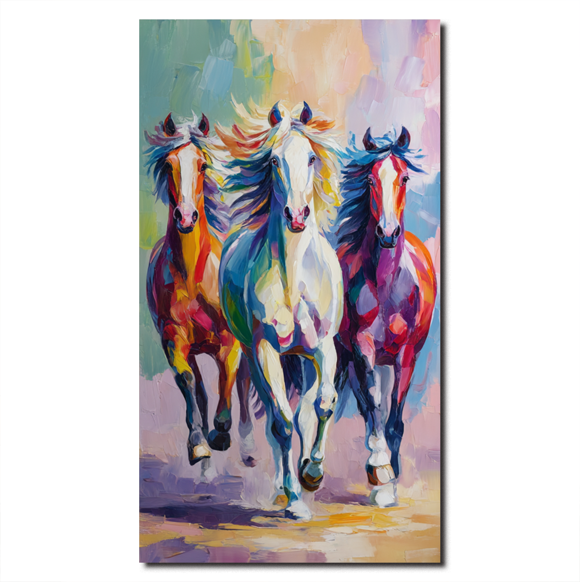 Vertical Colorful Horse Painting – Abstract Running Horse Wall Art