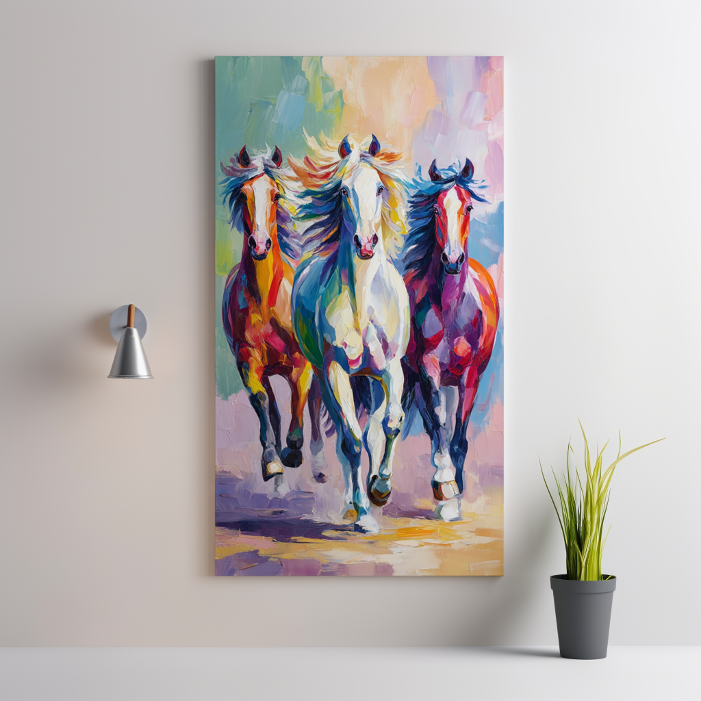 Vertical Colorful Horse Painting – Abstract Running Horse Wall Art