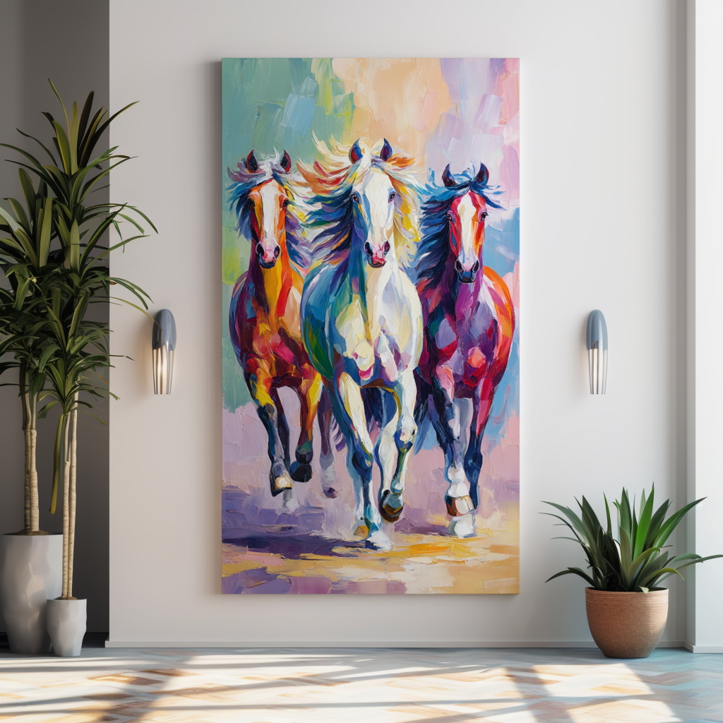 Vertical Colorful Horse Painting – Abstract Running Horse Wall Art