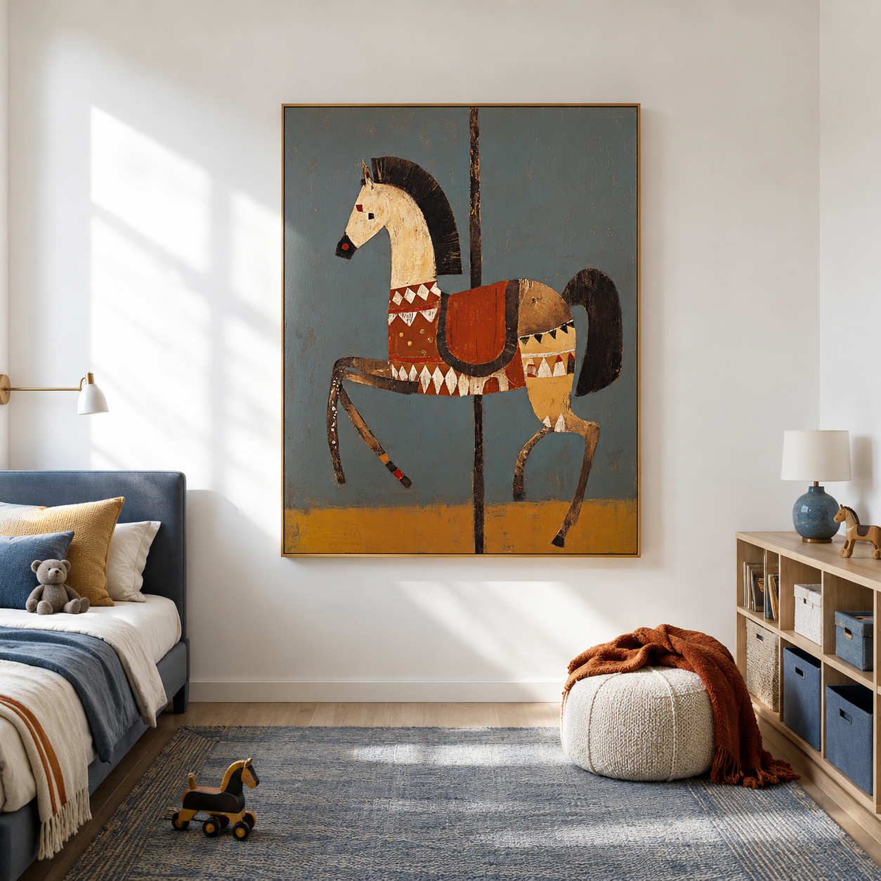 Vintage Carousel Dream - Hand-Painted Folk Horse Art Acoustic Panel
