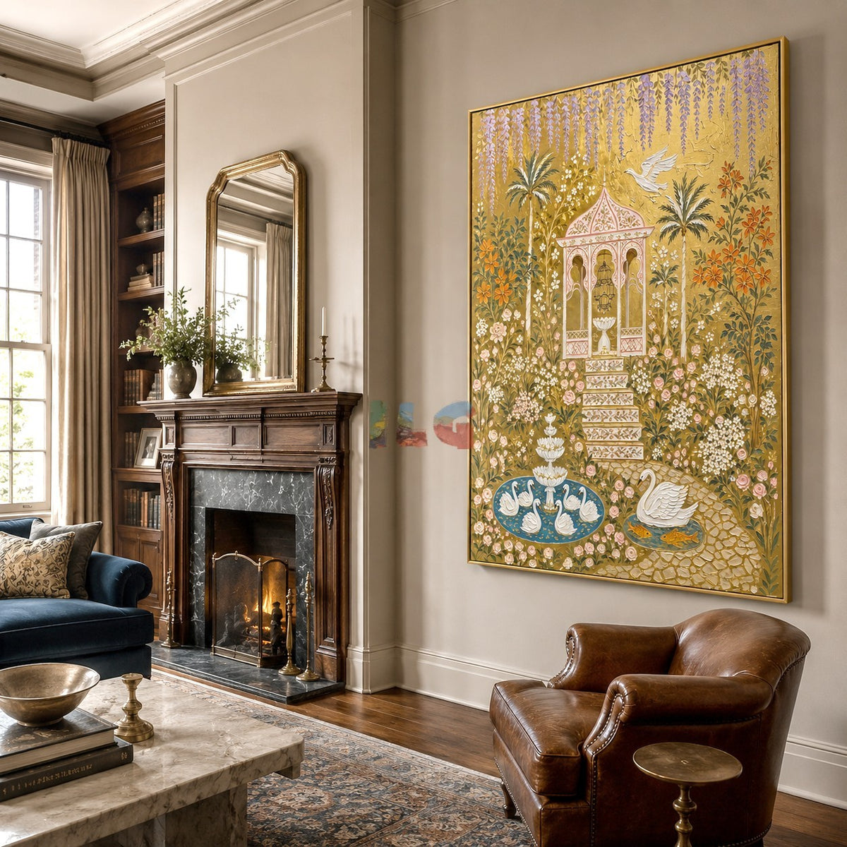 Wisteria Swan Pavilion – Ornate Gold Garden Wall Art