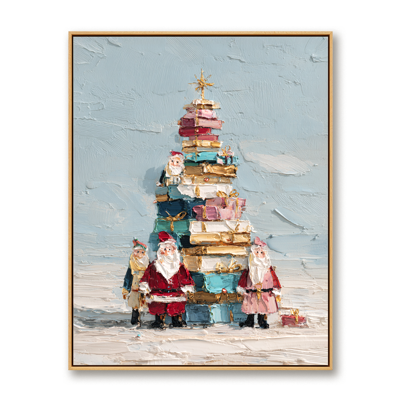Gift Tower Santas – Textured Christmas Palette Knife Painting