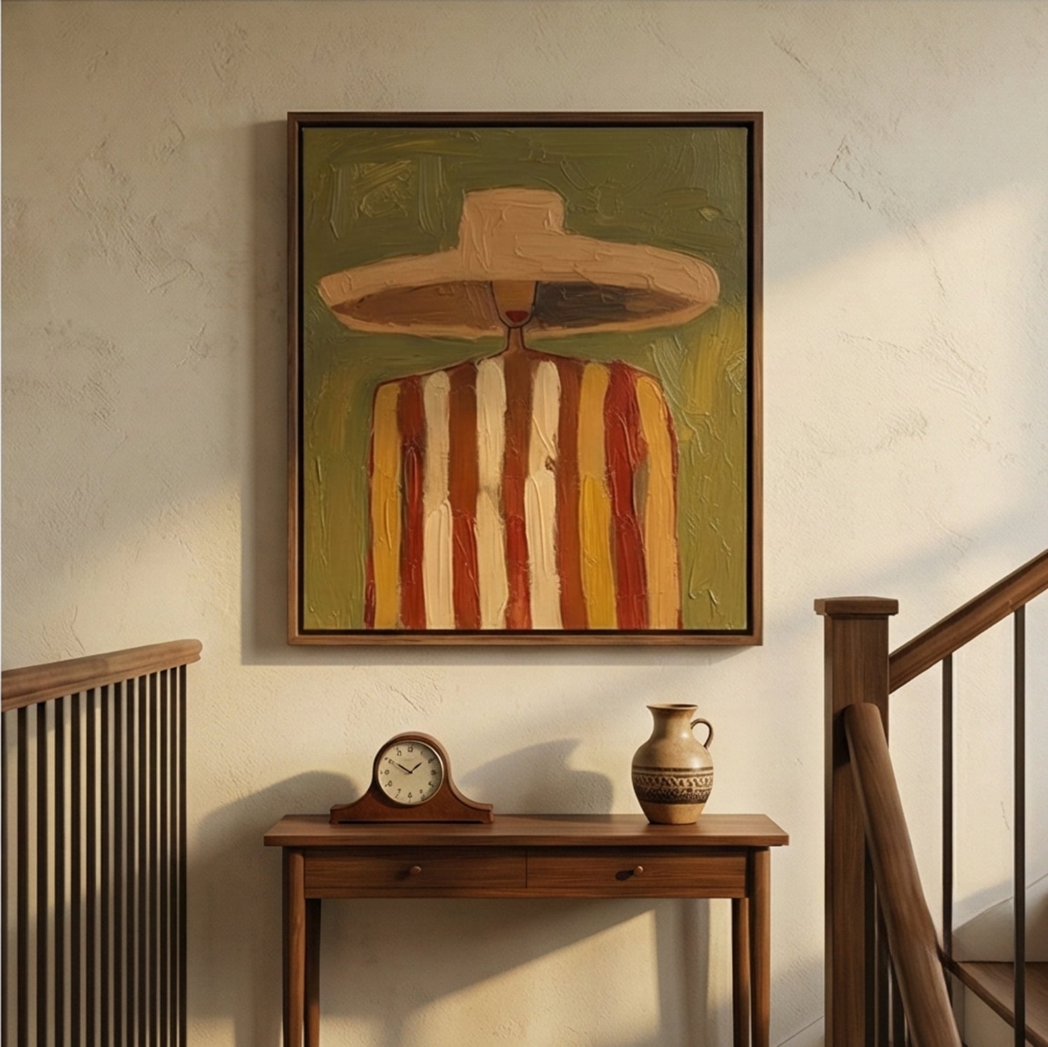 Earth Stripes – Hand-Painted 3D Abstract Figure Canvas