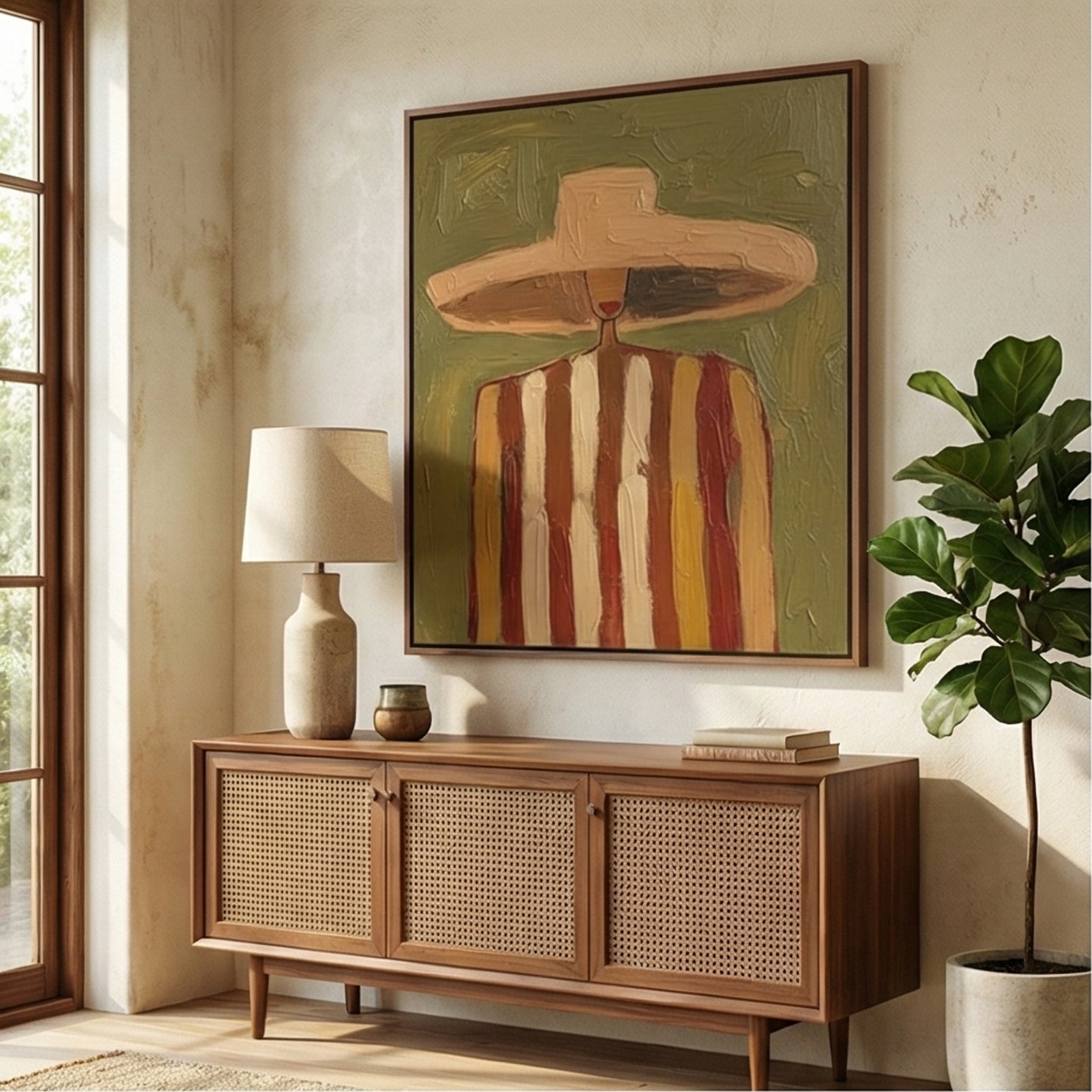 Earth Stripes – Hand-Painted 3D Abstract Figure Canvas