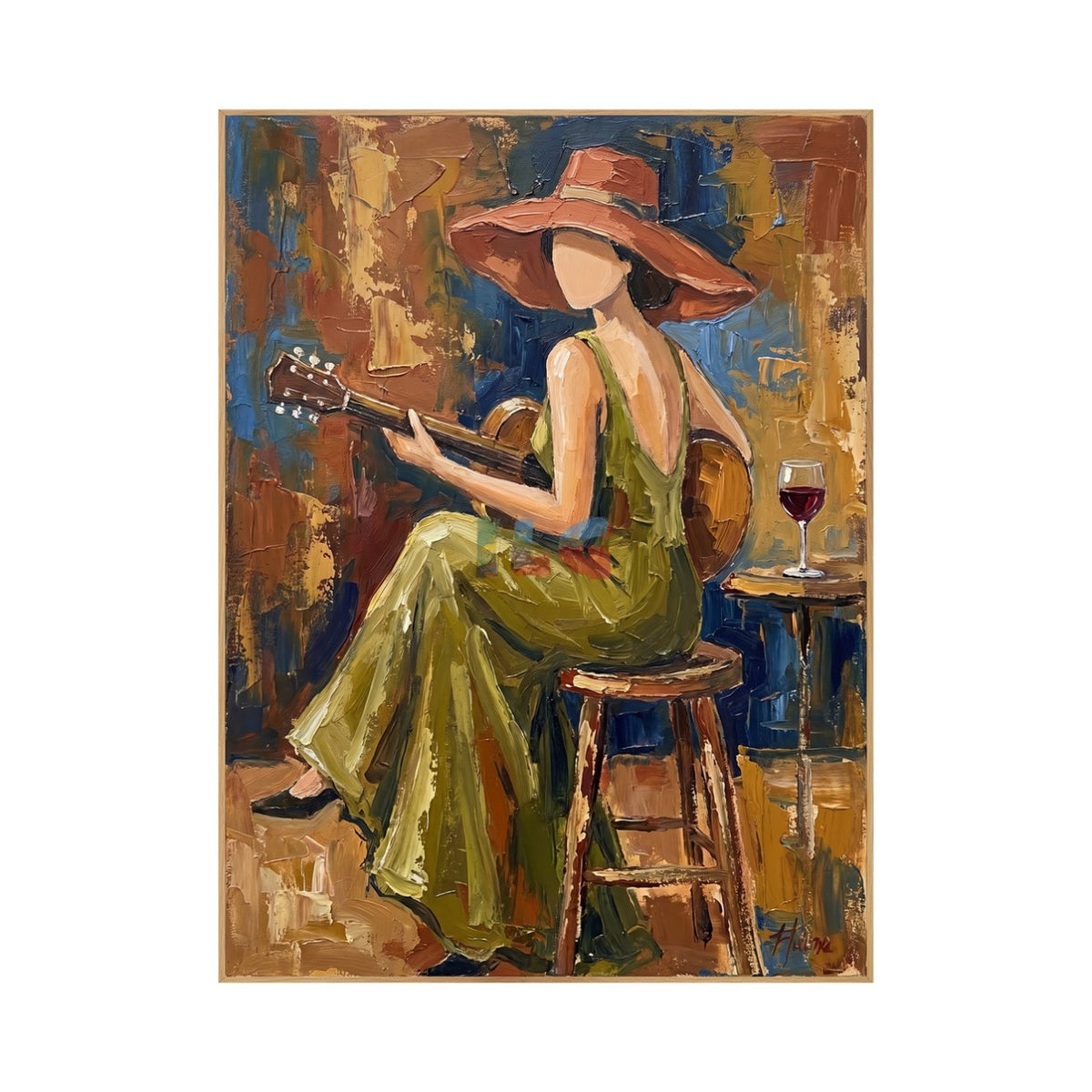 Cinder Song – Textured Woman Playing Guitar Wall Art