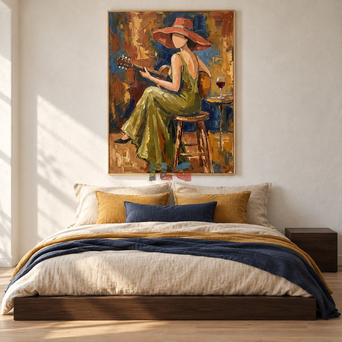 Cinder Song – Textured Woman Playing Guitar Wall Art