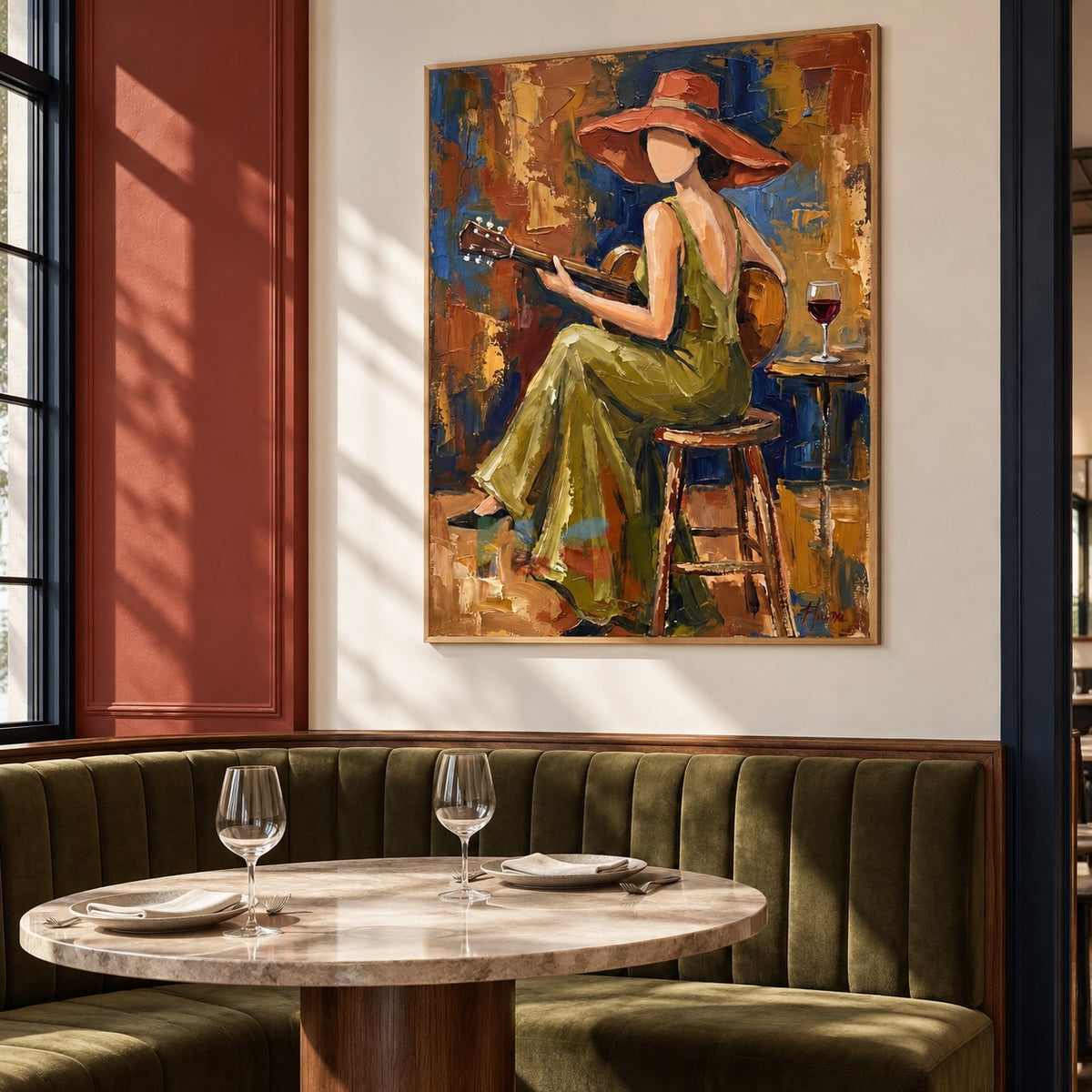 Cinder Song – Textured Woman Playing Guitar Wall Art