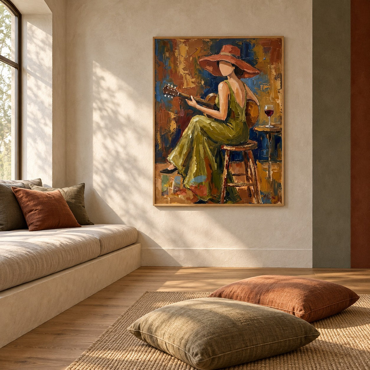 Cinder Song – Textured Woman Playing Guitar Wall Art