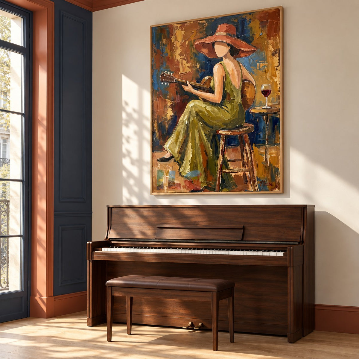 Cinder Song – Textured Woman Playing Guitar Wall Art