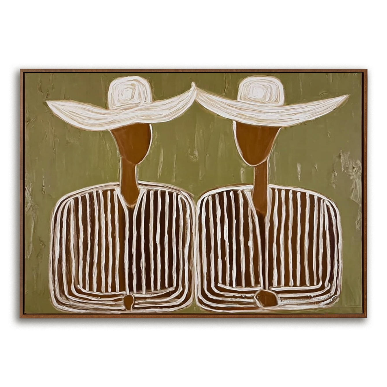 Harmonious Companions – Hand-Painted Oil Painting, Olive Green Wall Art