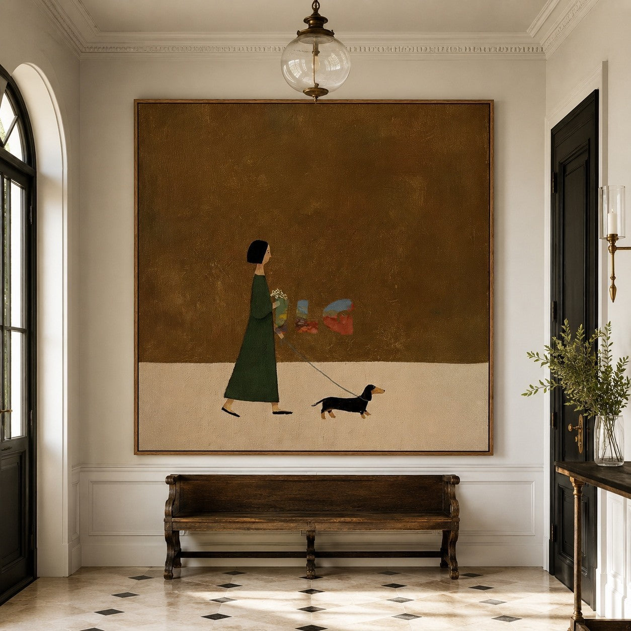 A Gentle Day Outside – Minimalist Figure and Dog Wall Art
