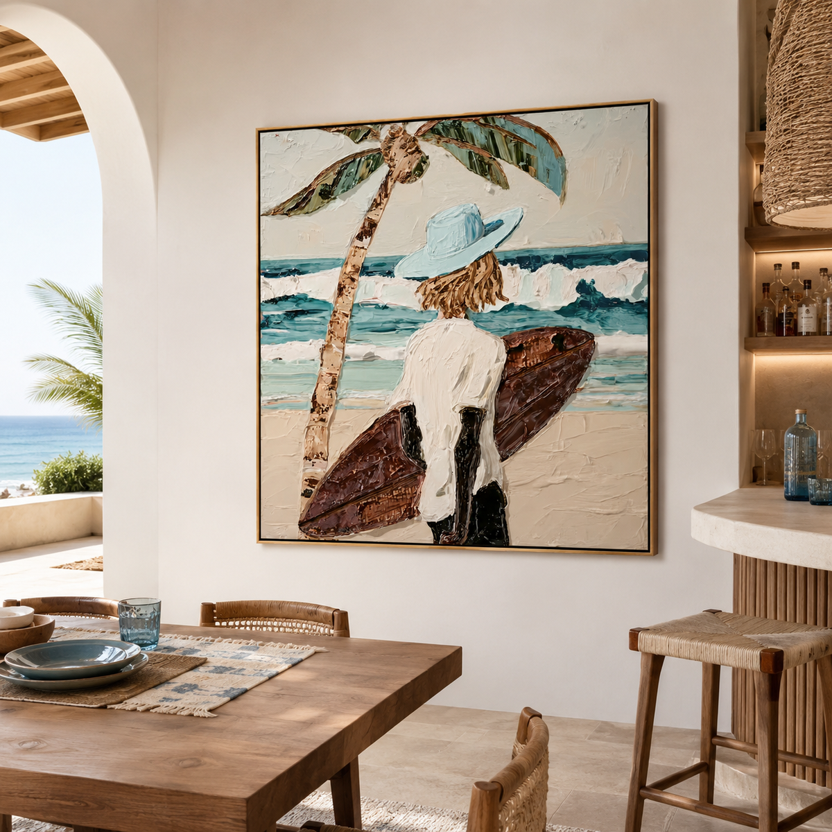 Azure Solitude – Coastal Surfboard Ocean Wall Art
