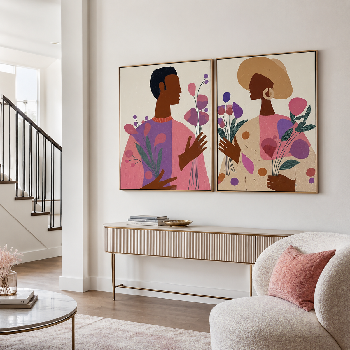 Blooming Dialogue – Botanical Couple Figurative Wall Art