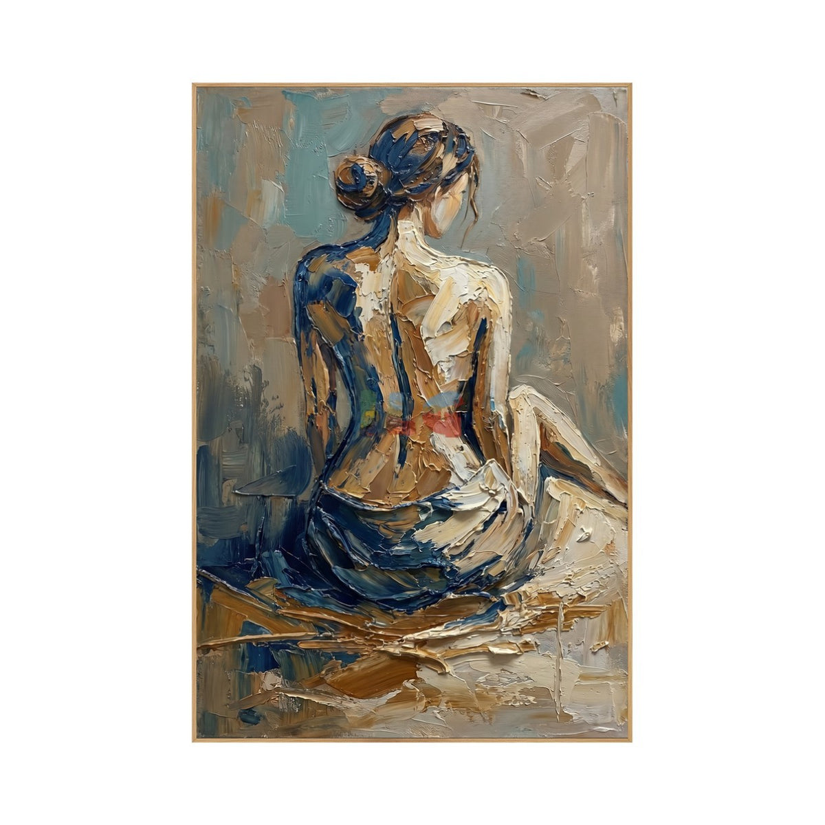 Cobalt Quietude – Textured Seated Woman Wall Art