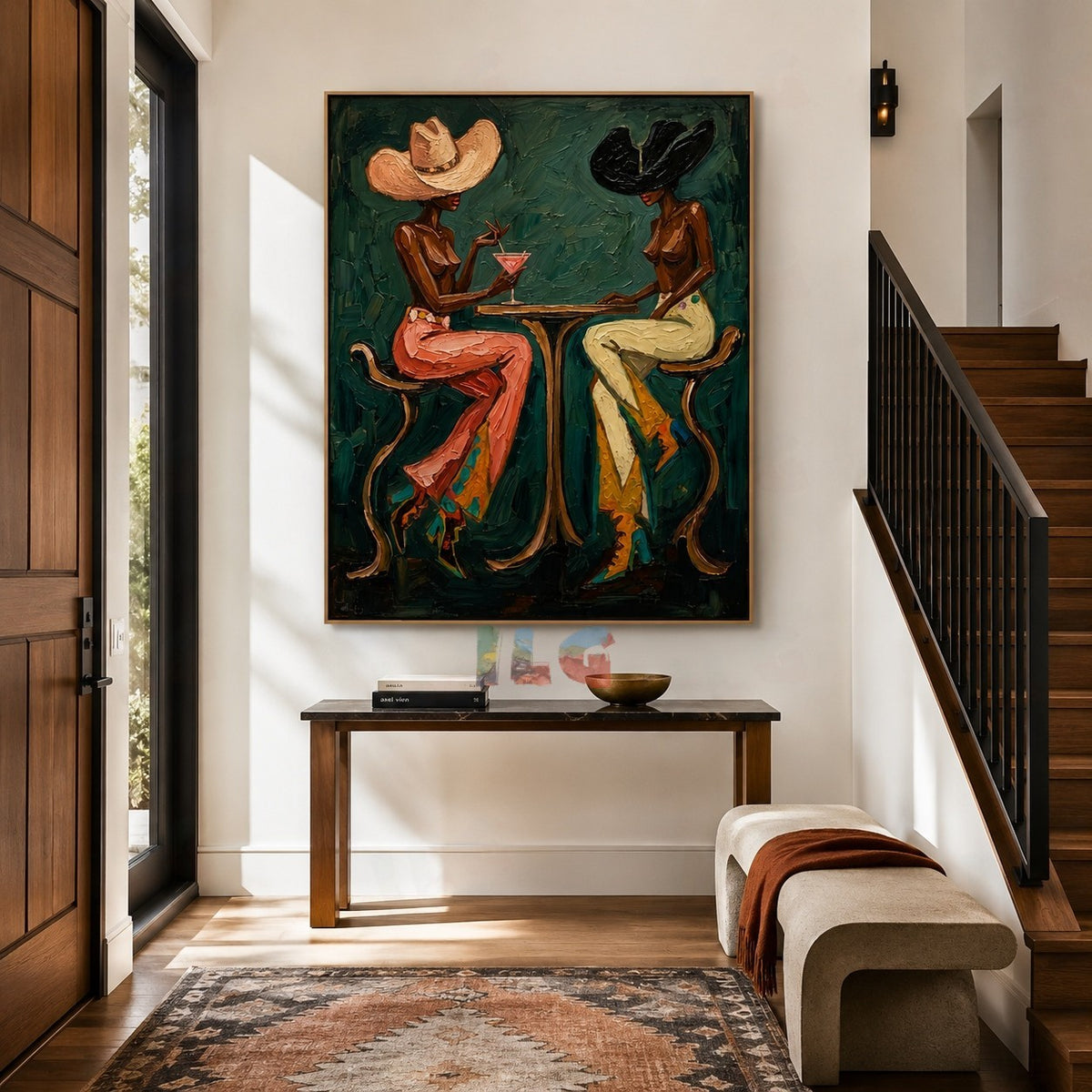 Emerald Evening Rendezvous – Modern Figurative Wall Art