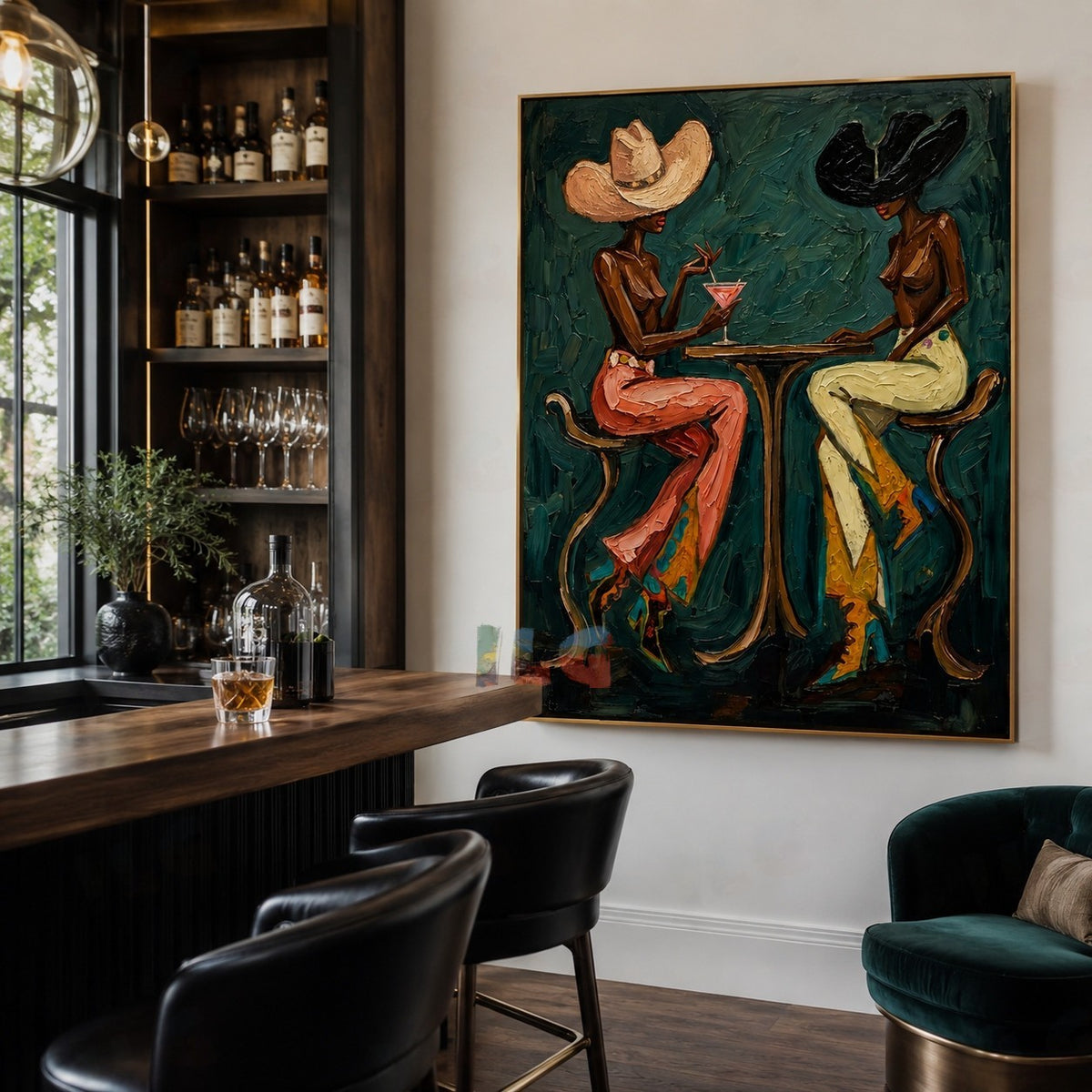 Emerald Evening Rendezvous – Modern Figurative Wall Art