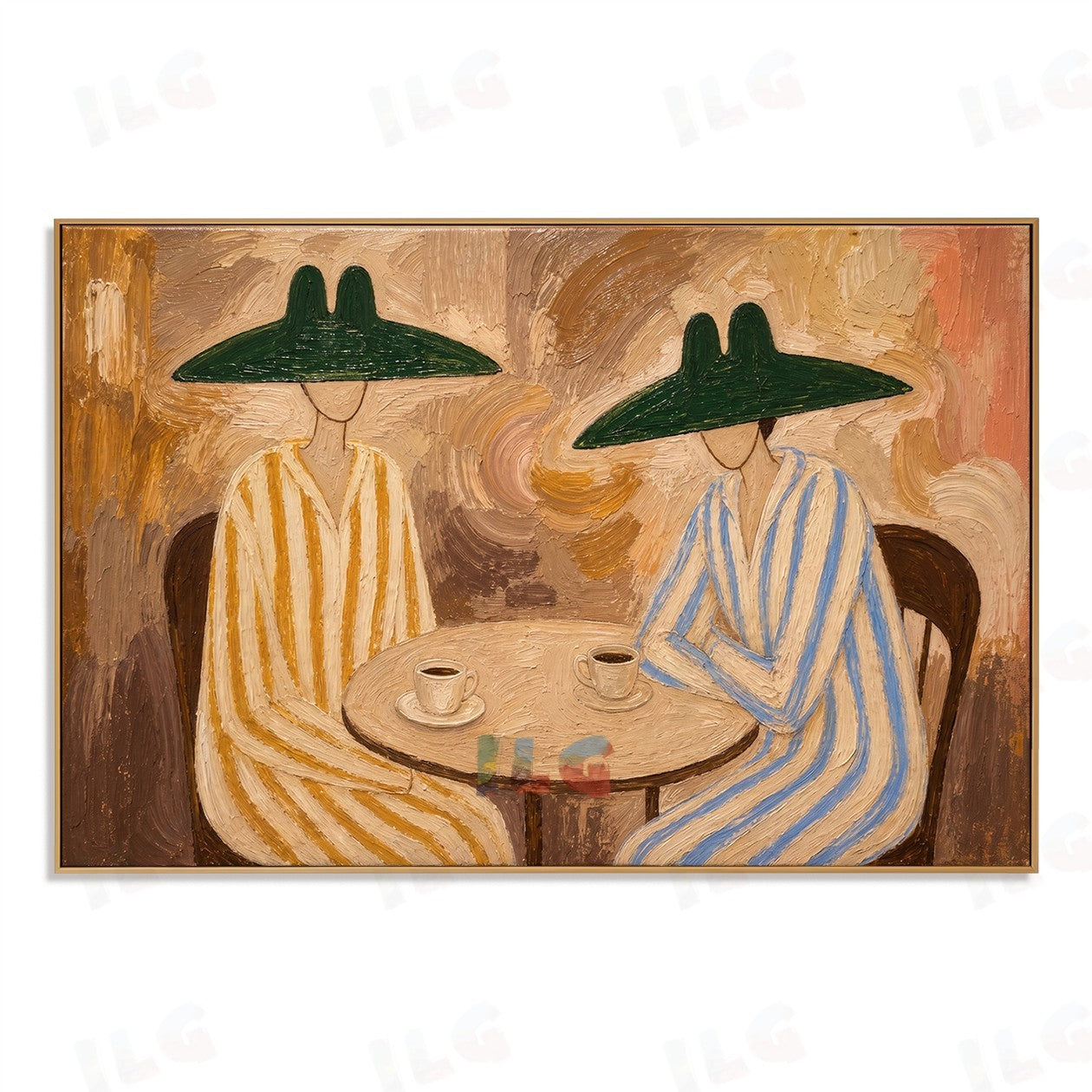 Forest Café Moments – Two Figures in Green Hat Harmony
