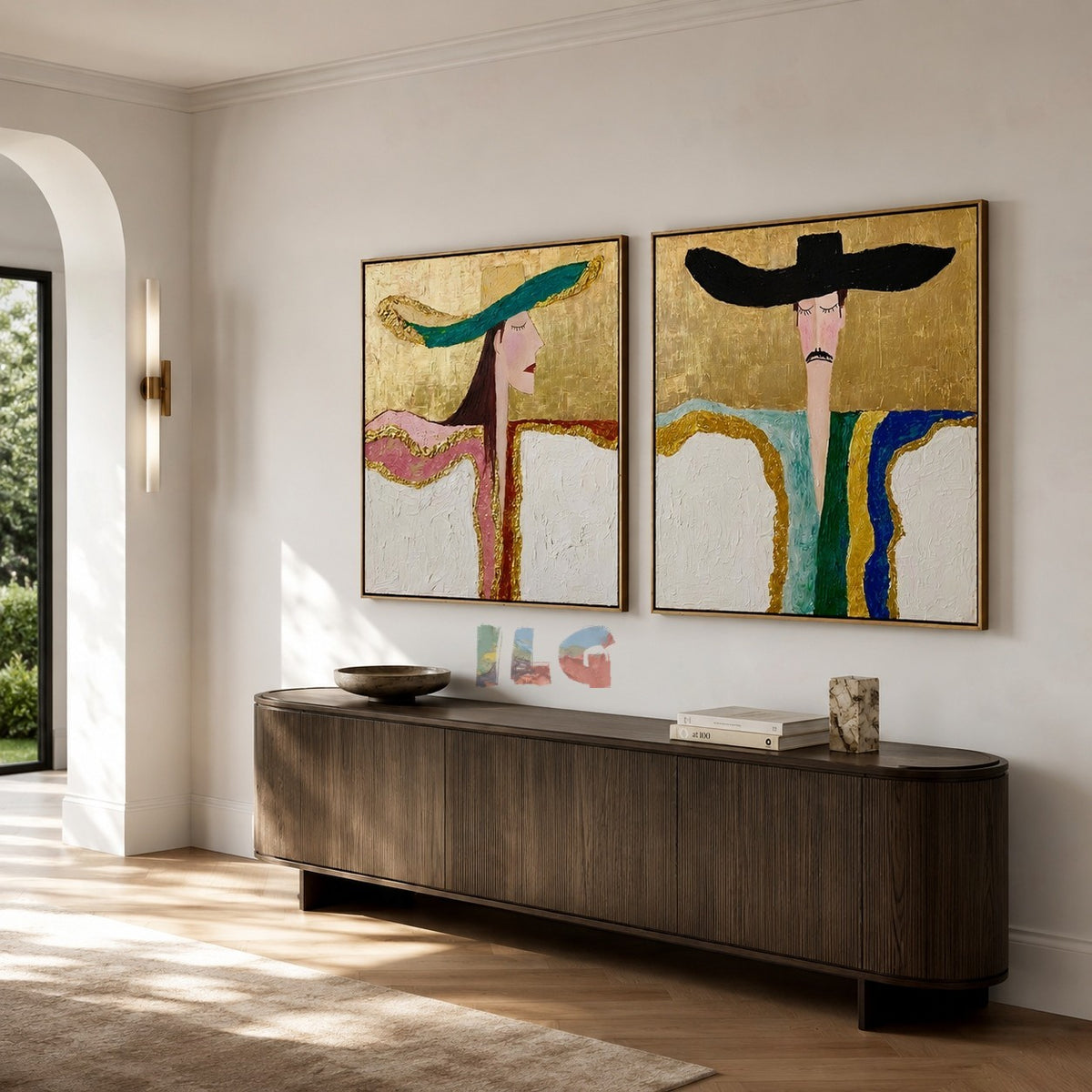 Golden Duo – Abstract Portrait Wall Art Set