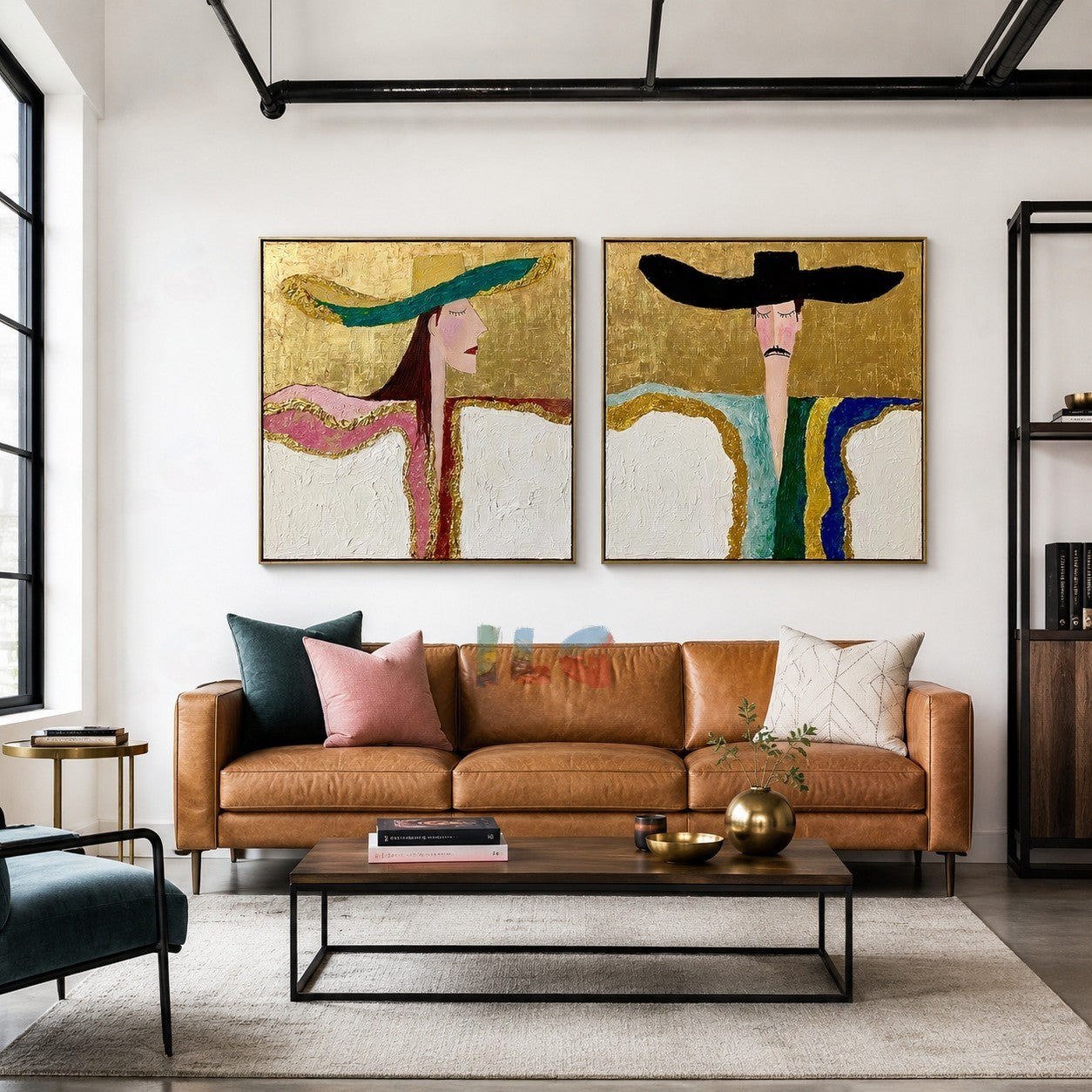 Golden Duo – Abstract Portrait Wall Art Set