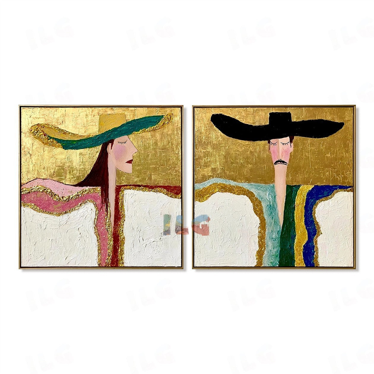 Golden Duo – Abstract Portrait Wall Art Set