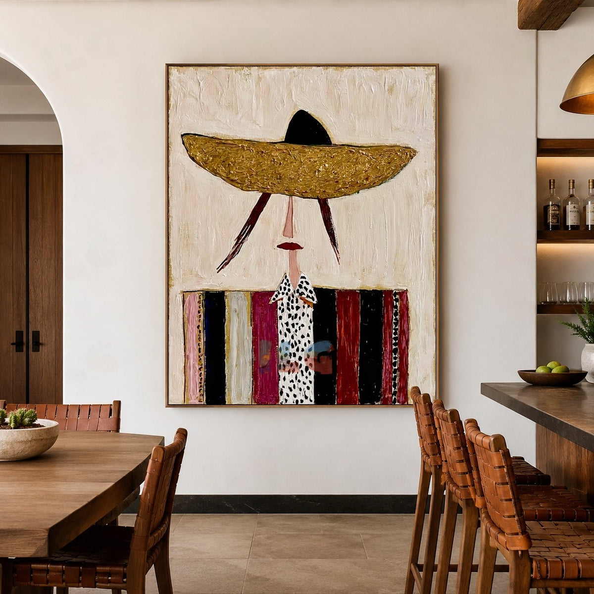 Golden Hat Muse – Abstract Figurative Wall Art