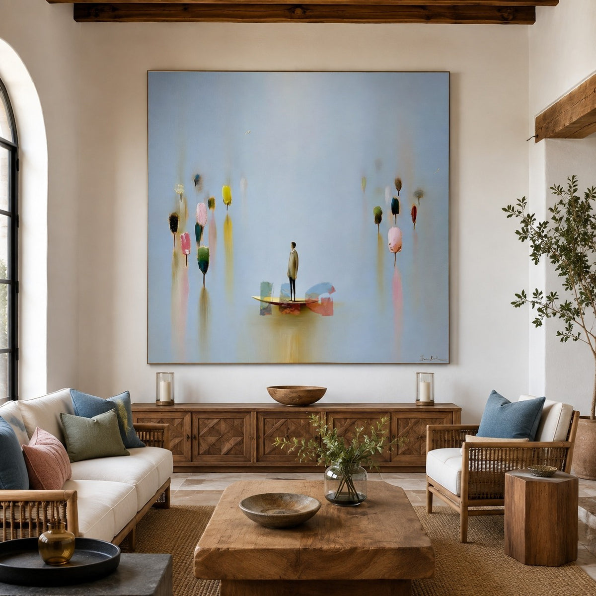 Pastel Drift Reverie – Minimalist Surreal Figure Wall Art