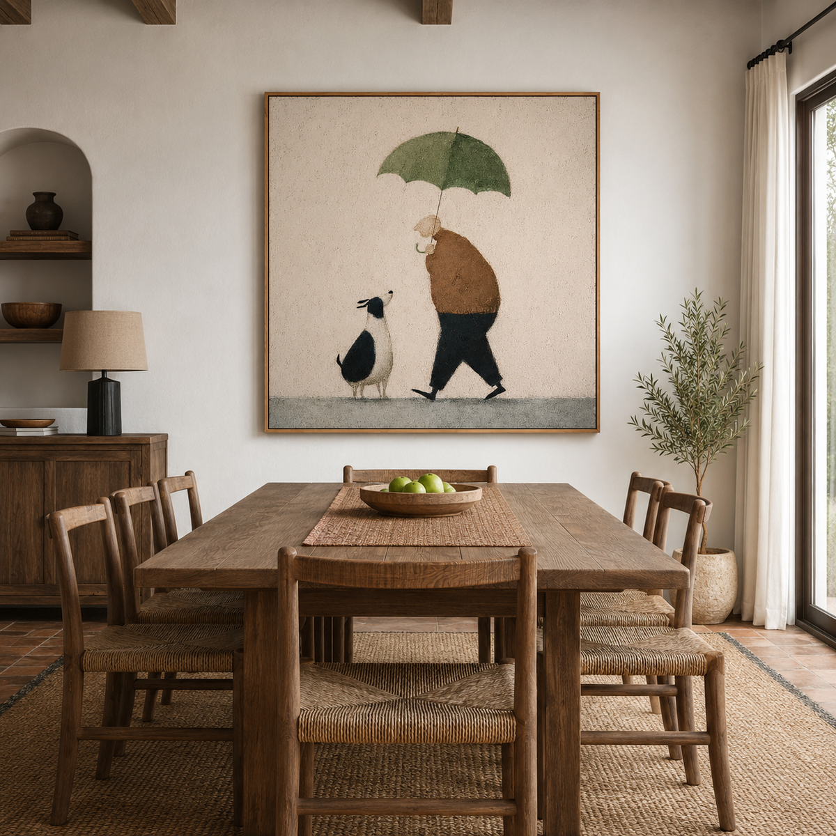 Quiet Walk – Minimalist Rainy Day Figurative Wall Art