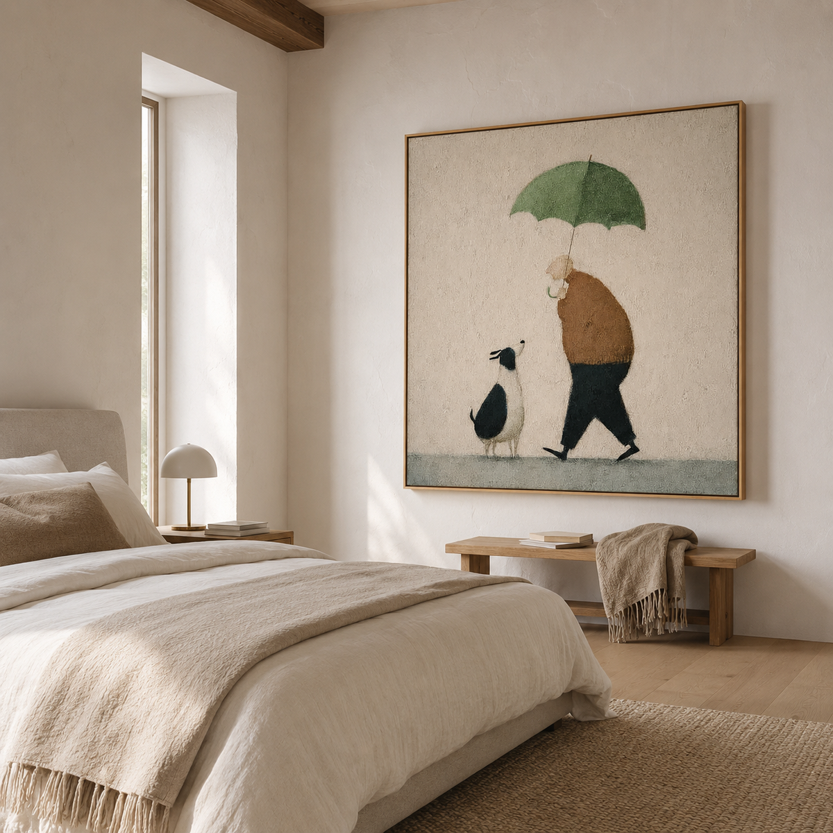 Quiet Walk – Minimalist Rainy Day Figurative Wall Art