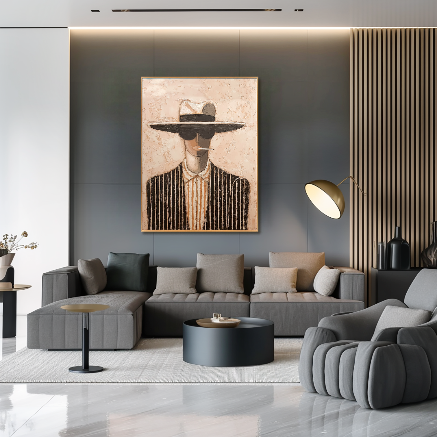 Noir Stripes – Hand-Painted 3D Abstract Male Figure Canvas