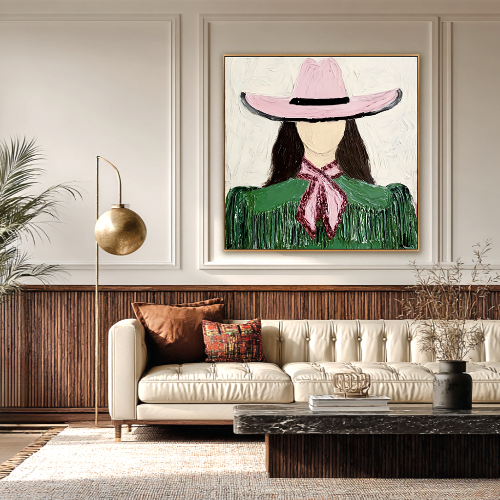 Pink Hat – Minimalist Hand-Painted Oil Painting