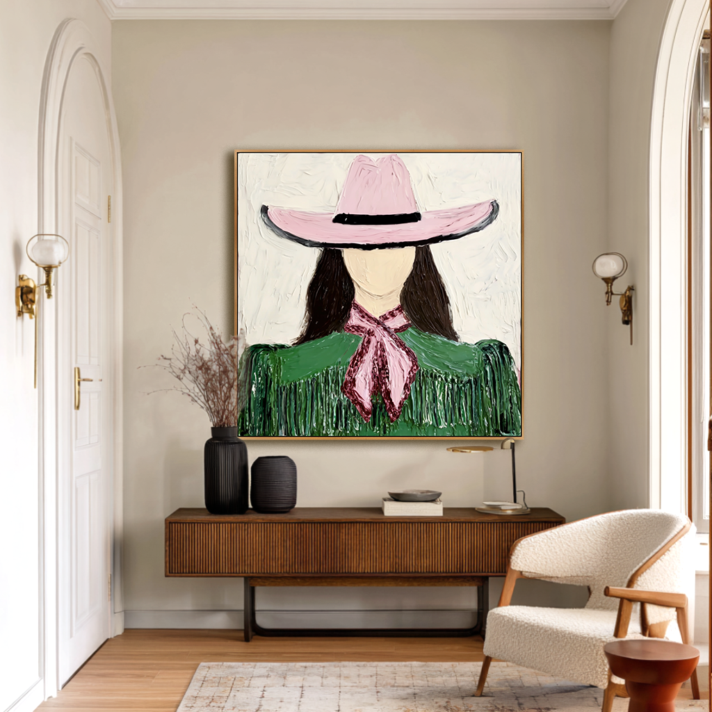 Pink Hat – Minimalist Hand-Painted Oil Painting