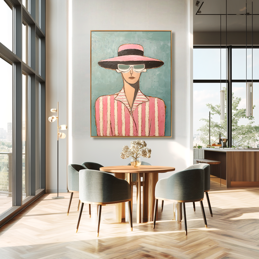 Rose Stripes – Hand-Painted 3D Abstract Figure Canvas