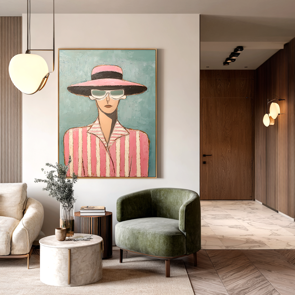 Rose Stripes – Hand-Painted 3D Abstract Figure Canvas