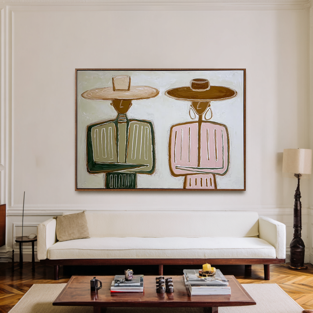 Silent Companions - Minimalist Walking Couple Canvas Art