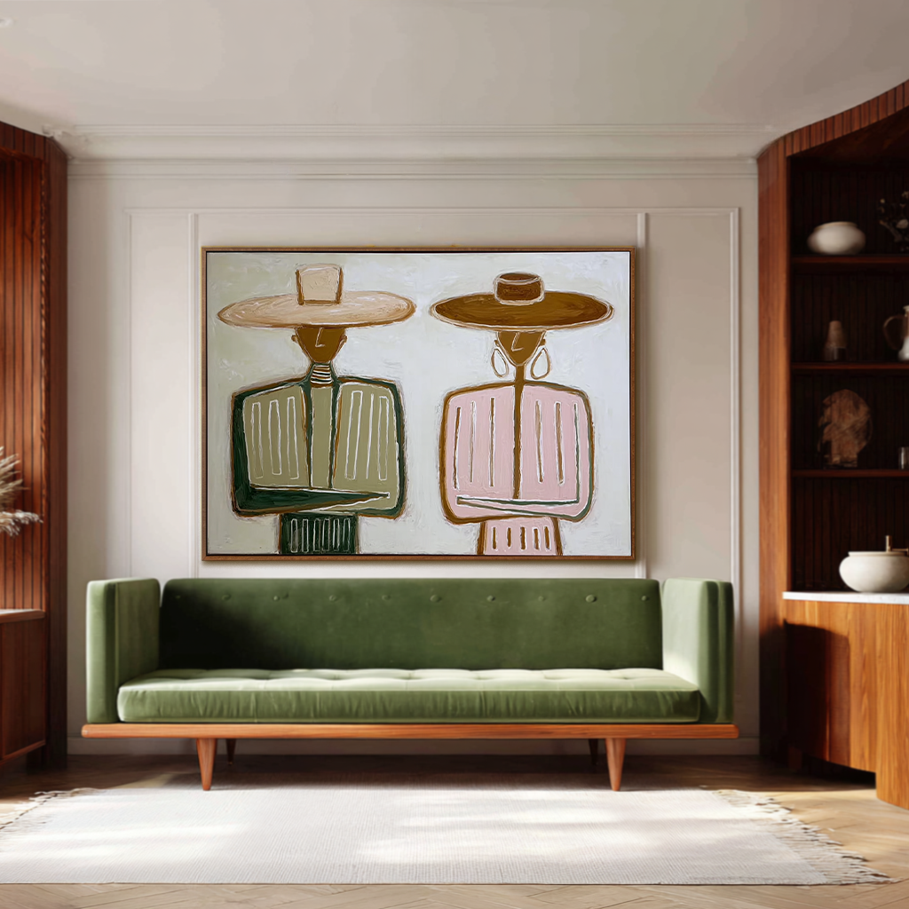 Silent Companions - Minimalist Walking Couple Canvas Art