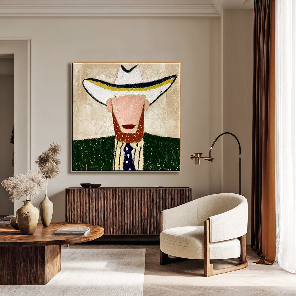 White Hat – Minimalist Hand-Painted Oil Painting