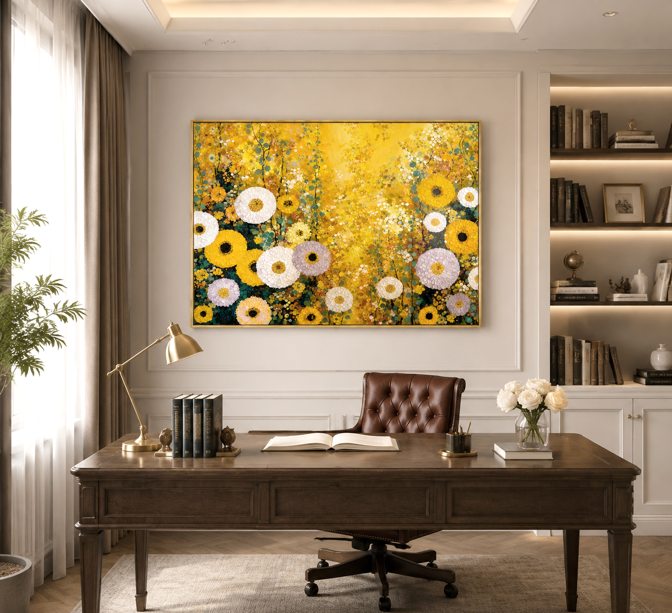 Sunlit Petals – Hand-Painted 3D Textured Yellow Floral Canvas