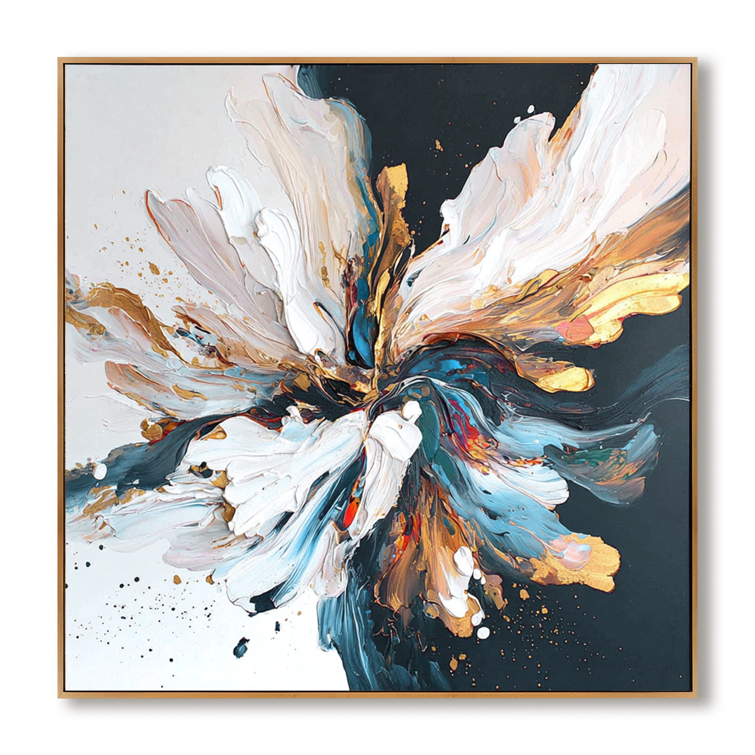 Golden Motion Bloom – Hand-Painted Abstract Floral Wall Art with Bold Texture for Modern Home Decor