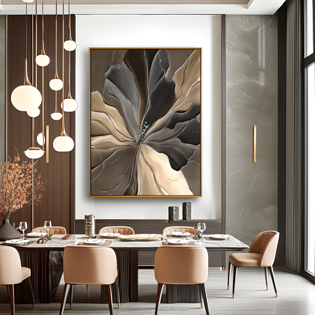 Neutral Textured Flower Wall Art – Hand-Painted Abstract Floral Canvas for Modern Home Decor
