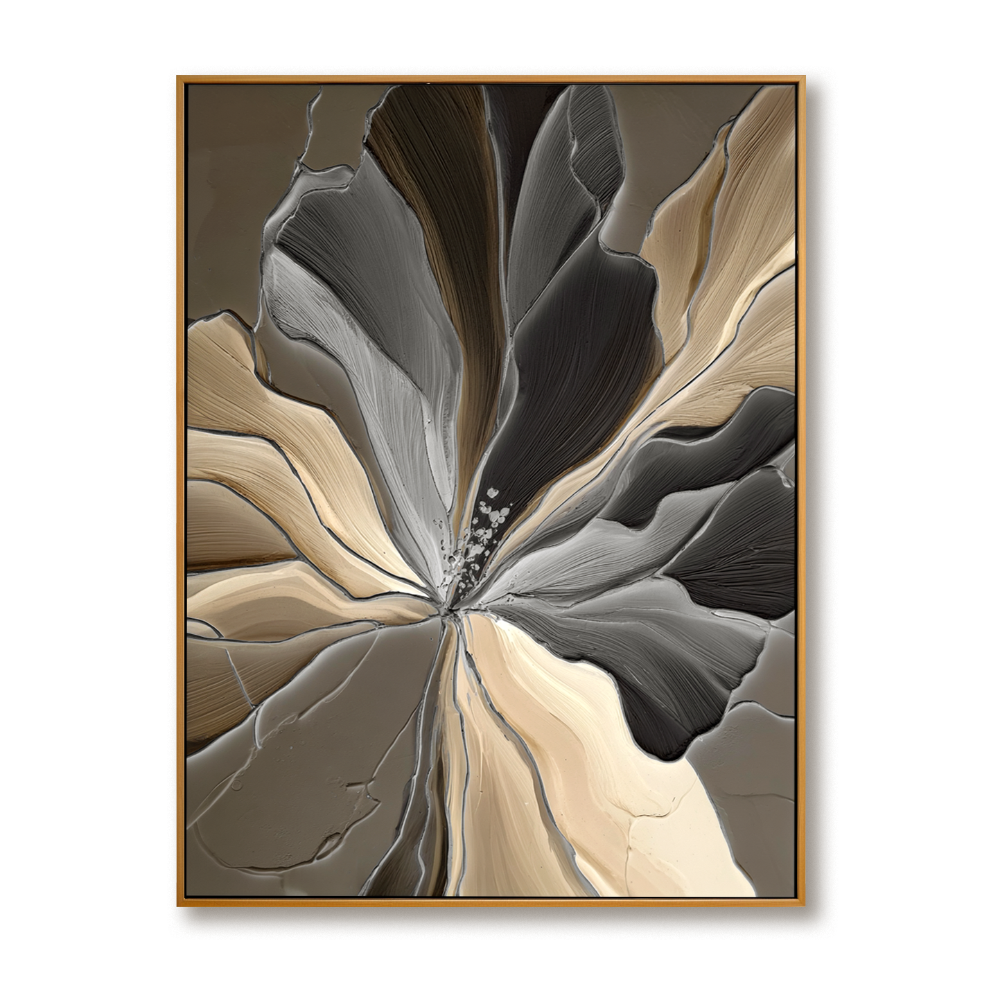 Neutral Textured Flower Wall Art – Hand-Painted Abstract Floral Canvas for Modern Home Decor