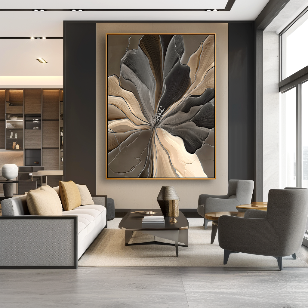 Neutral Textured Flower Wall Art – Hand-Painted Abstract Floral Canvas for Modern Home Decor