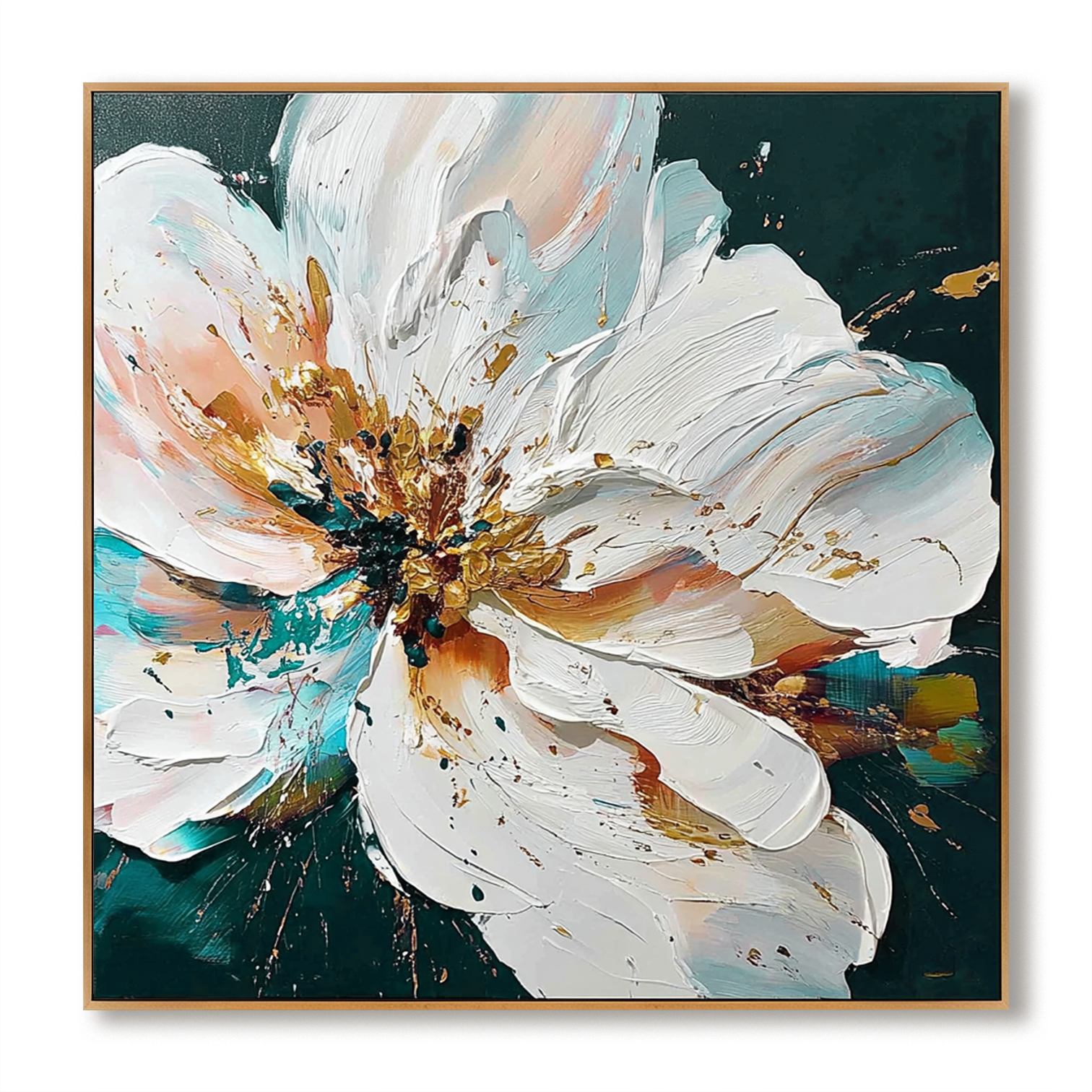 Radiant Stillness – Hand-Painted Abstract Floral Wall Art with Rich Texture for Modern Home Decor