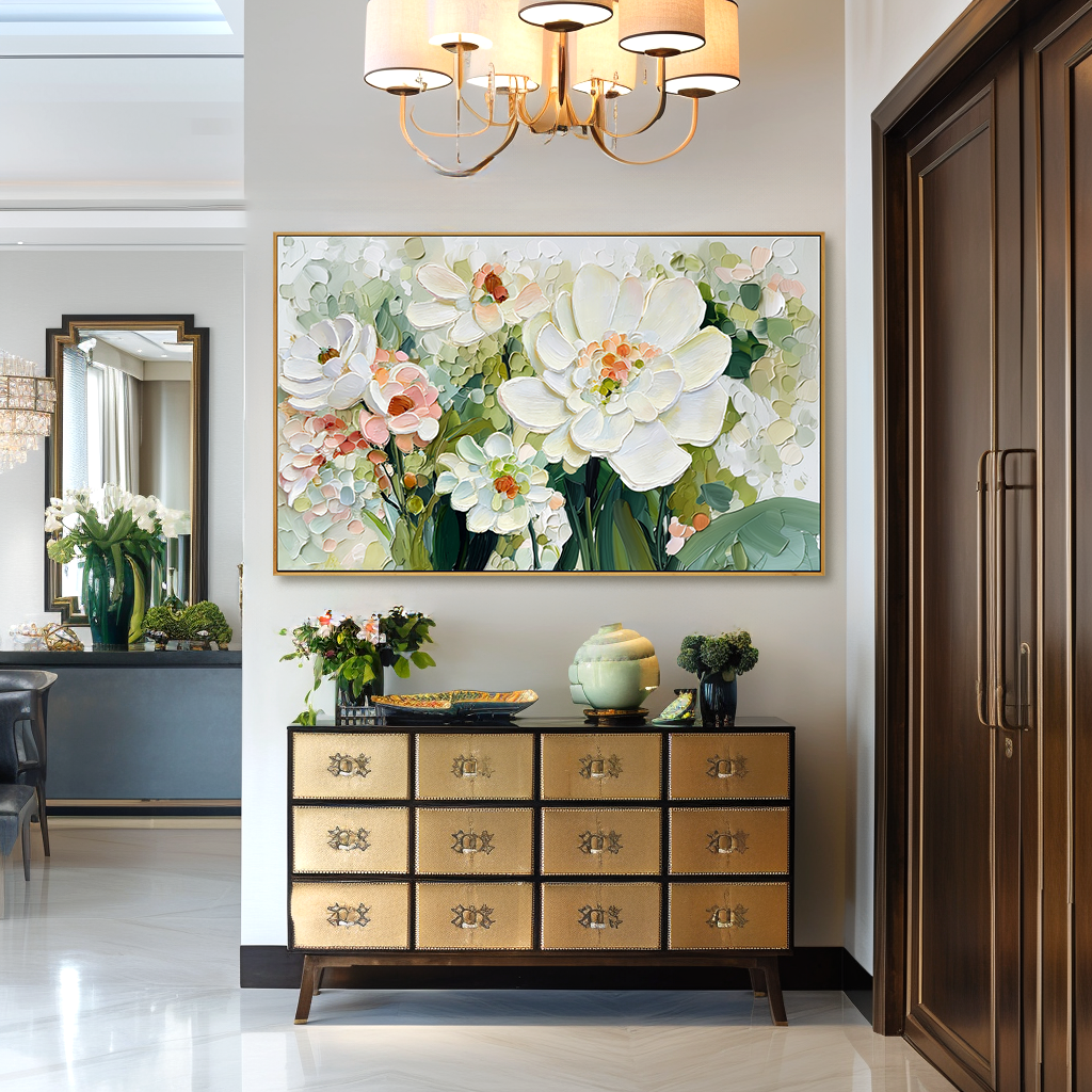 Blooming Serenity – Textured Floral Oil Painting