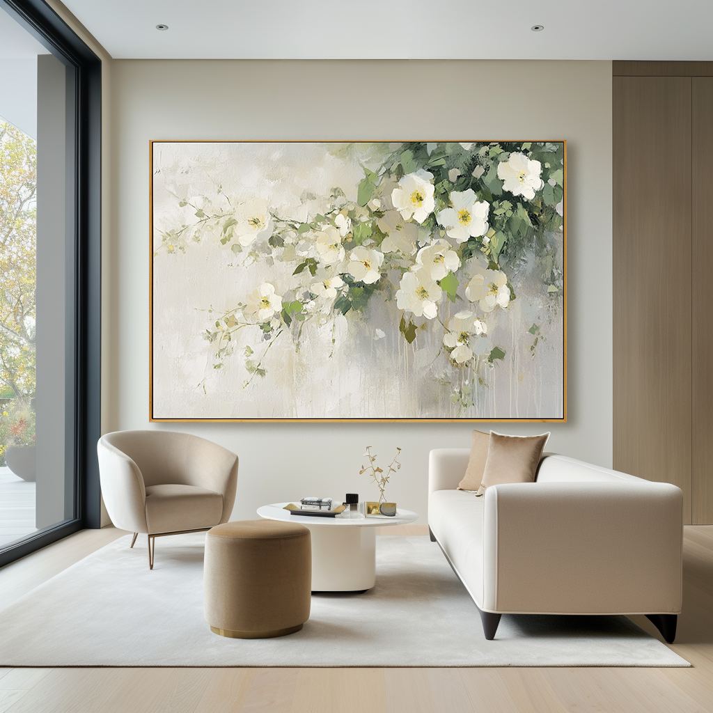 Elegant White Blooms – Hand-Painted Floral Canvas Art