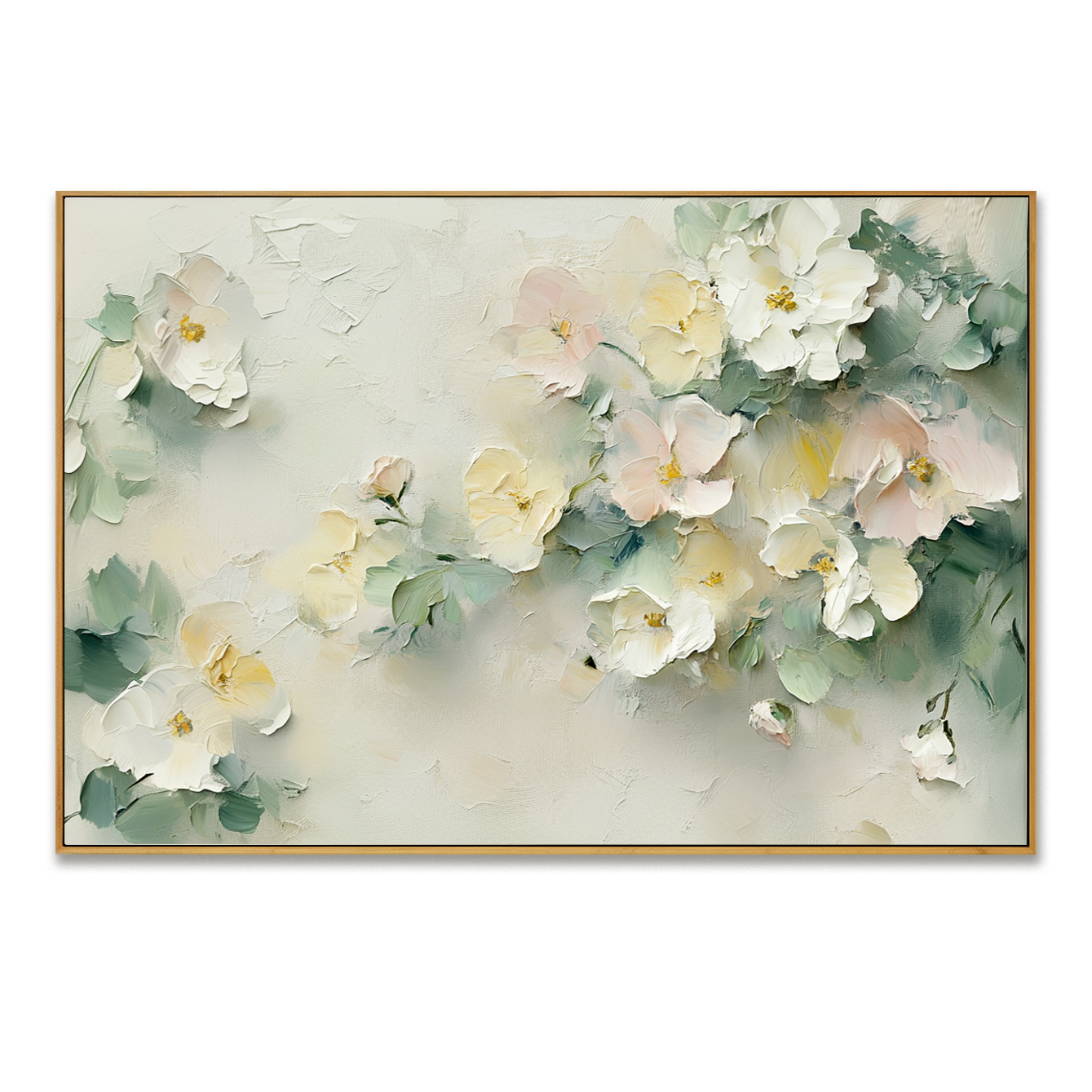 Pastel Blossom Serenity – Hand-Painted Textured Floral Canvas Art