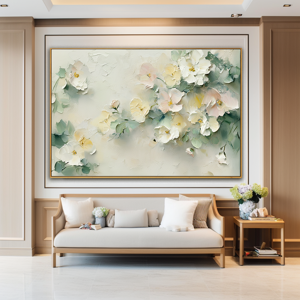 Pastel Blossom Serenity – Hand-Painted Textured Floral Canvas Art